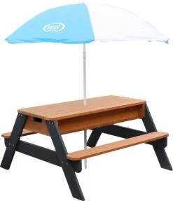 AXI Nick Zand & Water Picknicktafel In Antraciet/Bruin - Parasol Blauw/Wit - Picknick Tafel Voor Kinderen Van Hout -Tuin En Buiten 1031x1200 1