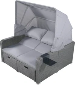 Polyrattan Patio Rieten Meubels Set Voor 2 Personen-Outdoor Rattan Sofa Set Met Intrekbare Luifel-lounge Bank-PE Rotan Loveseat Voor Achtertuin Veranda Tuin Zwembad Balkon-grijs -Tuin En Buiten 1067x1200 3