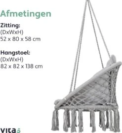 Vita5 Macramé Hangstoel - Voor Binnen En Buiten - Zonder Standaard - Incl. Kussen, Boekenvak En Beschermhoes - Tot 150kg - Grijs -Tuin En Buiten 1099x1200 1