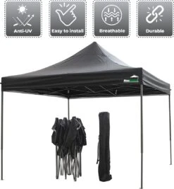 MaxxGarden Easy-up Partytent - 3x3m - Standaard - Waterdicht - Opvouwbaar - Inclusief Draagtas - Zwart 9 MaxxGarden Easy-up Partytent - 3x3m - Standaard - Waterdicht - Opvouwbaar - Inclusief Draagtas - Zwart -Tuin En Buiten 1109x1200