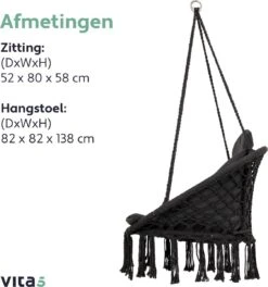 Vita5 Macramé Hangstoel - Voor Binnen En Buiten - Zonder Standaard - Incl. Kussen, Boekenvak En Beschermhoes - Tot 150kg - Zwart 19 Vita5 Macramé Hangstoel - Voor Binnen En Buiten - Zonder Standaard - Incl. Kussen, Boekenvak En Beschermhoes - Tot 150kg - Zwart -Tuin En Buiten 1124x1200 2
