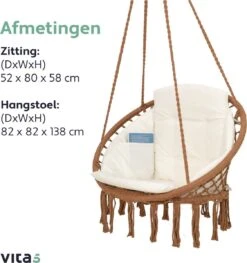 Vita5 Macramé Hangstoel - Voor Binnen En Buiten - Zonder Standaard - Incl. Kussen, Boekenvak En Beschermhoes - Tot 150kg - Bruin/Beige 18 Vita5 Macramé Hangstoel - Voor Binnen En Buiten - Zonder Standaard - Incl. Kussen, Boekenvak En Beschermhoes - Tot 150kg - Bruin/Beige -Tuin En Buiten 1125x1200 2