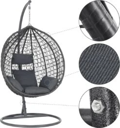 Bircim Hangstoel Ei/Egg-Vorm Met Dikke Kussens - Voor Binnen En Buiten - Incl. Standaard, Onderstel & Kussens - Antraciet 11 Bircim Hangstoel Ei/Egg-Vorm Met Dikke Kussens - Voor Binnen En Buiten - Incl. Standaard, Onderstel & Kussens - Antraciet -Tuin En Buiten 1129x1200 2