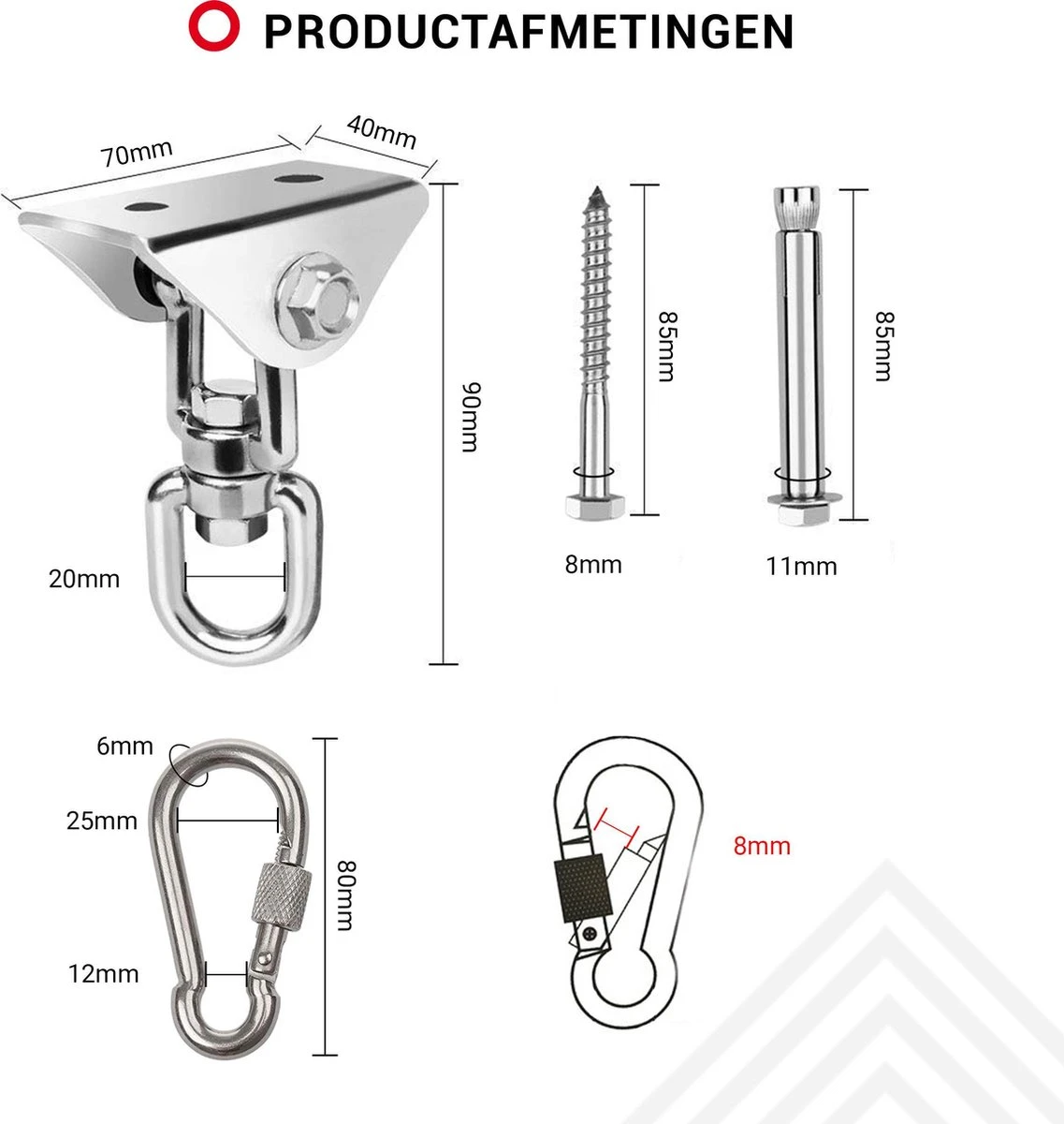 Ophangsysteem - Plafondhaak RVS - Ophanghaak TRX - Hangstoel Buiten - Hangstoel Binnen – Schommelstoel - Schommel - Bokszakken - RVS - 300kg 3 Ophangsysteem - Plafondhaak RVS - Ophanghaak TRX - Hangstoel Buiten - Hangstoel Binnen – Schommelstoel - Schommel - Bokszakken - RVS - 300kg - Afbeelding 3