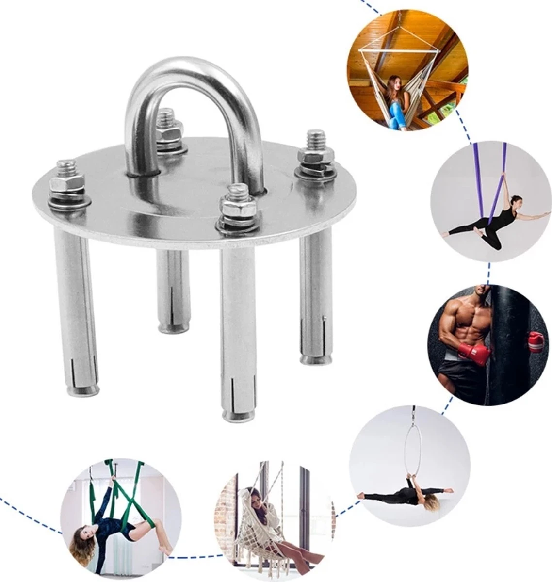 IBright Hangstoel Bevestigingsset - Schommelstoel Ophangsysteem - RVS - Bokszak - Plafondhaak - Plafond Ophanghaak 4 IBright Hangstoel Bevestigingsset - Schommelstoel Ophangsysteem - RVS - Bokszak - Plafondhaak - Plafond Ophanghaak - Afbeelding 4