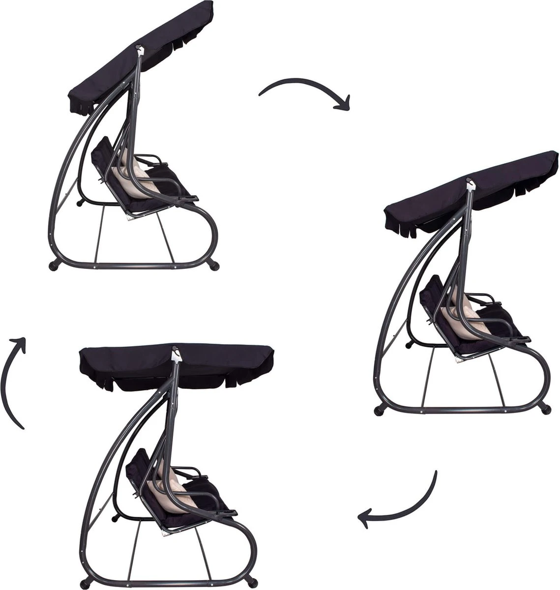 Springos Schommelbank | Linda-Schommel | 3-zits | Waterafstotend | Inclusief 2 Kussens | Verstelbare Luifel | 162 X 200 X 120 Cm | Zwart 14 Springos Schommelbank | Linda-Schommel | 3-zits | Waterafstotend | Inclusief 2 Kussens | Verstelbare Luifel | 162 X 200 X 120 Cm | Zwart - Afbeelding 14