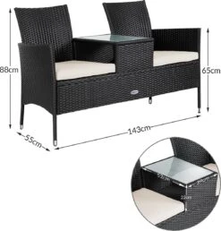 Casaria Polyrattan Tuinbank - Incl. Kussen - 143x55x88 Cm Zwart -Tuin En Buiten 1150x1200 2