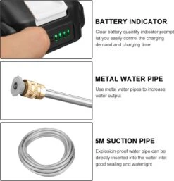 Merkloos Elektrische Accu-Hogedrukreiniger - 1.2mpa - Multifunctioneel Mondstuk - Draagbaar Oplaadbaar Snoerloos - Reinigingsspuitpistool - Met Rijke Accessoires - Voor Auto, Tuin, Terras, Raam - Zwart -Tuin En Buiten 1152x1200