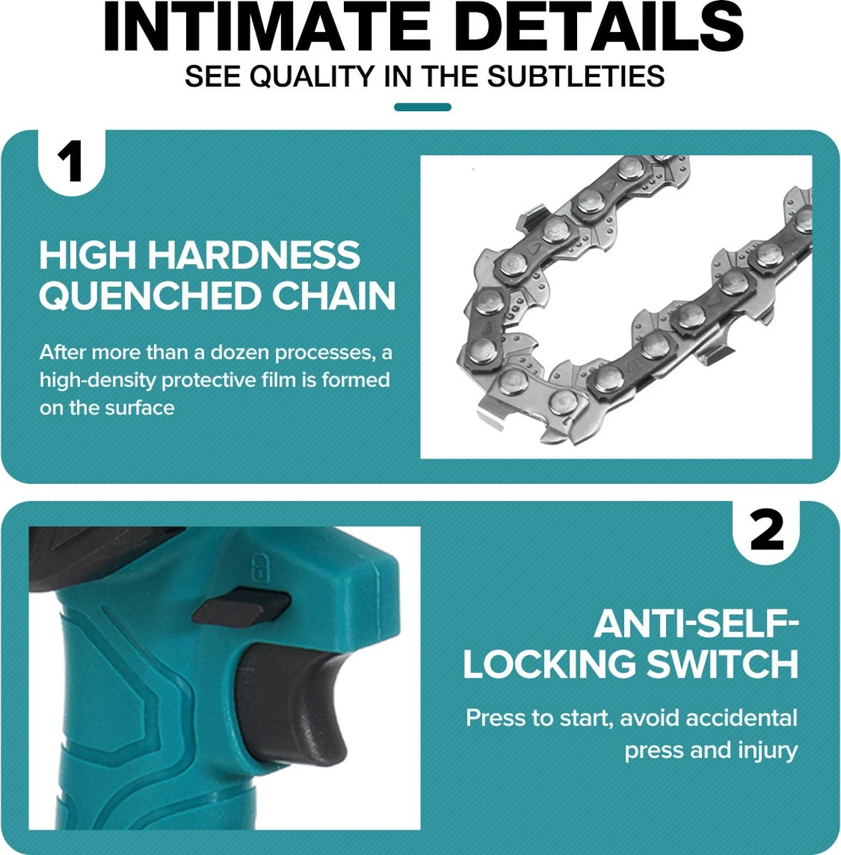 Merkloos Mini Accu Kettingzaag - 4 Inch Elektrische Boomzaag - Handkettingzaag - Met 2 Accu En 1 Oplader - Voor Tuinboom Ranch Bomen Snijden Hout- Blauw 14 Merkloos Mini Accu Kettingzaag - 4 Inch Elektrische Boomzaag - Handkettingzaag - Met 2 Accu En 1 Oplader - Voor Tuinboom Ranch Bomen Snijden Hout- Blauw - Afbeelding 14