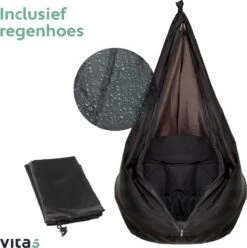 Vita5 Macramé Hangstoel - Voor Binnen En Buiten - Zonder Standaard - Incl. Kussen, Boekenvak En Beschermhoes - Tot 150kg - Zwart 20 Vita5 Macramé Hangstoel - Voor Binnen En Buiten - Zonder Standaard - Incl. Kussen, Boekenvak En Beschermhoes - Tot 150kg - Zwart -Tuin En Buiten 1194x1200 3