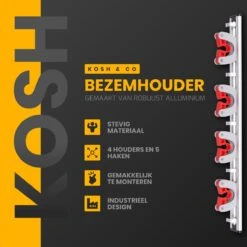 Merkloos Stevige Bezemhouder - Aluminium - Ophangsysteem Bezem - 5 Haken & 4 Houders - Gereedschaphouder - Opbergsysteem -Tuin En Buiten 1198x1200 7