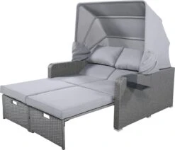 Polyrattan Patio Rieten Meubels Set Voor 2 Personen-Outdoor Rattan Sofa Set Met Intrekbare Luifel-lounge Bank-PE Rotan Loveseat Voor Achtertuin Veranda Tuin Zwembad Balkon-grijs -Tuin En Buiten 1200x1032 3