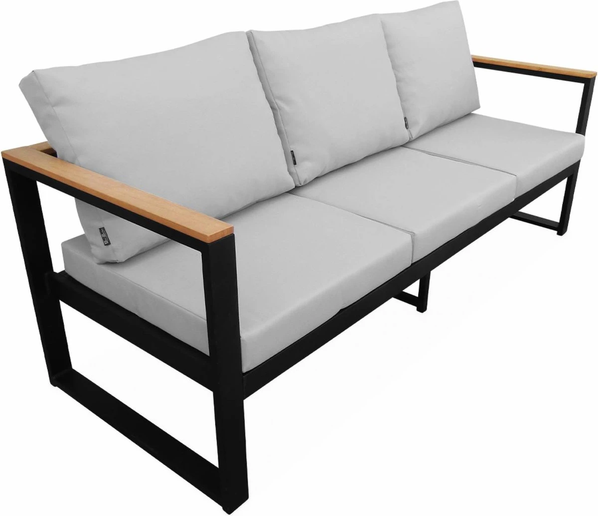 Loungeset 5 Plaatsen Van Aluminium En Eucalyptus – NAZCA – Antraciet Structuur, Lichtgrijs Kussens 3 Loungeset 5 Plaatsen Van Aluminium En Eucalyptus – NAZCA – Antraciet Structuur, Lichtgrijs Kussens - Afbeelding 3