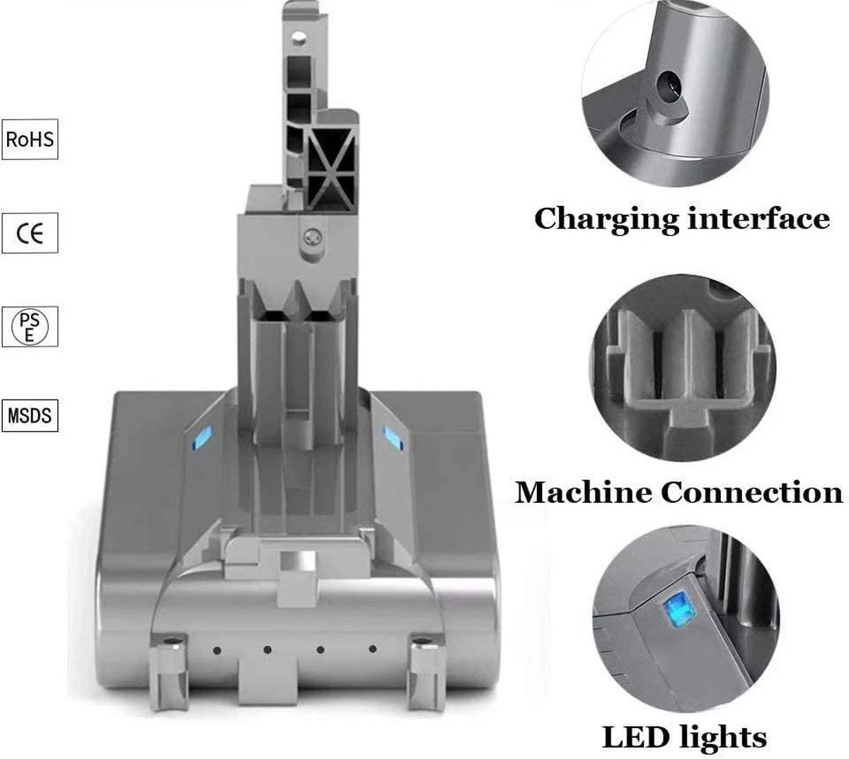 Vervangende Accu Batterij Geschikt Voor Dyson V8 Steelstofzuiger - 21.6V 6000mAh - V8 - SV10 - V8 Absolute – Fluffy – Animal – Dier – Geschikt Geschikt Voor Dyson Batterij 4 Vervangende Accu Batterij Geschikt Voor Dyson V8 Steelstofzuiger - 21.6V 6000mAh - V8 - SV10 - V8 Absolute – Fluffy – Animal – Dier – Geschikt Geschikt Voor Dyson Batterij - Afbeelding 4