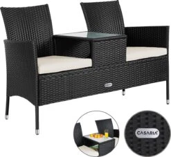 Casaria Polyrattan Tuinbank - Incl. Kussen - 143x55x88 Cm Zwart -Tuin En Buiten 1200x1101 5