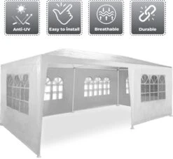 MaxxGarden Partytent - Paviljoen - 300 X 600 X 250 Cm - Met Zijwanden - Waterdicht Pro - 32mm Buizen – Wit -Tuin En Buiten 1200x1108