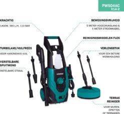 VONROC Hogedrukreiniger V14-2 - 1400W – 110 Bar – 390 L/h – Incl. 5m Slang, Reinigingsmiddelen Flesje, Terrasreiniger En Meer 10 VONROC Hogedrukreiniger V14-2 - 1400W – 110 Bar – 390 L/h – Incl. 5m Slang, Reinigingsmiddelen Flesje, Terrasreiniger En Meer -Tuin En Buiten 1200x1110
