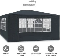 MaxxGarden Partytent - Paviljoen - 3x4m - Incl. Zijwanden - Waterdicht - Antraciet -Tuin En Buiten 1200x1129