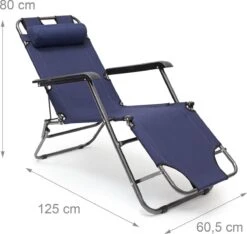 Relaxdays Ligstoel Inklapbaar - Ligbed Met Hoofdsteun - Strandstoel Verstelbaar - Camping - Donkerblauwe -Tuin En Buiten 1200x1135 5