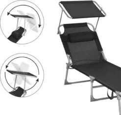 Ligstoel Met Hoofdsteun En Zon Bescherming Verstelbare Rugleuning Inklapbaar Donker Grijs Ligbed Tuin -Tuin En Buiten 1200x1137 3