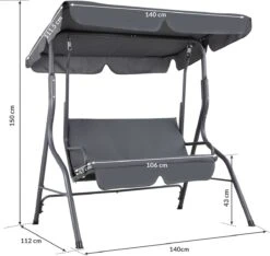 Merkloos Casaria Hollywood Schommel - Antraciet - Incl. Zonnekap -Tuin En Buiten 1200x1139 4