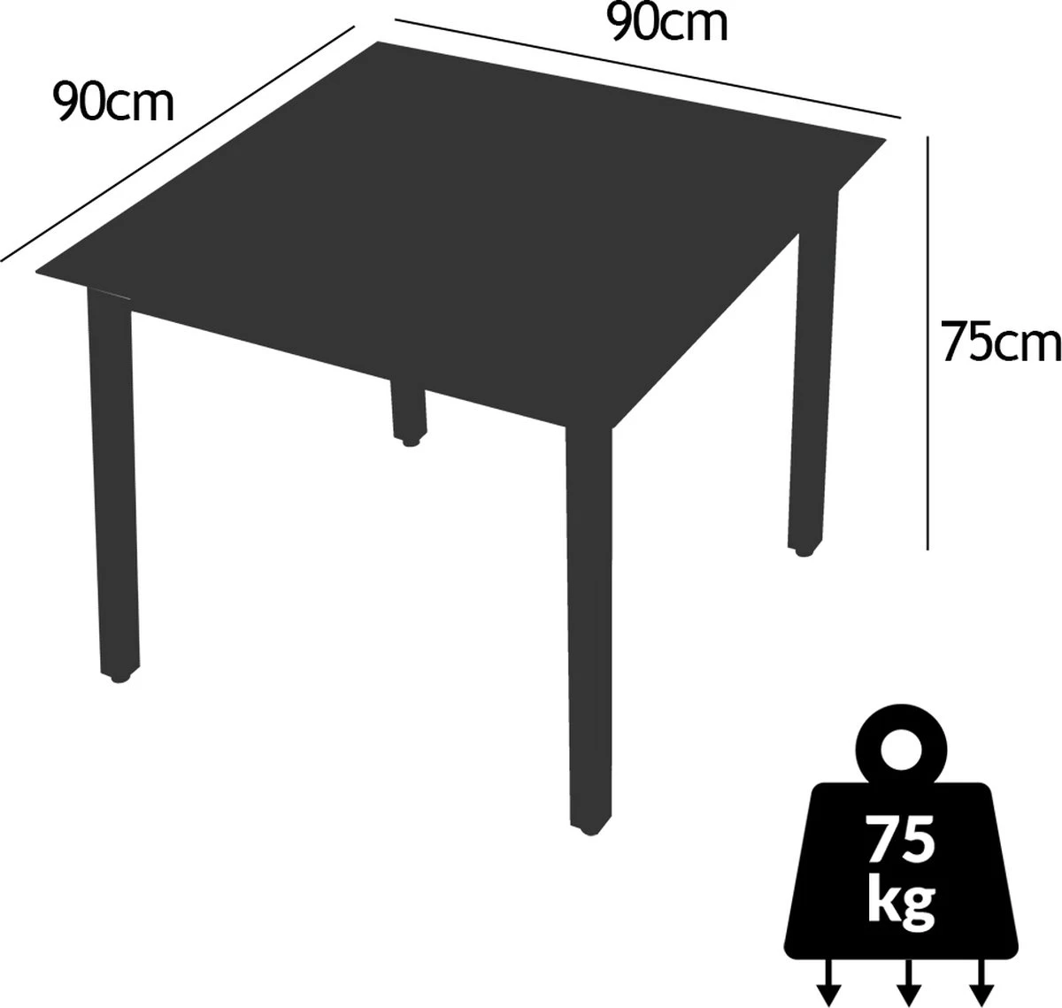 Casaria – Tuintafel – Aluminium – 90x90x75cm –Antraciet 2 Casaria – Tuintafel – Aluminium – 90x90x75cm –Antraciet - Afbeelding 2