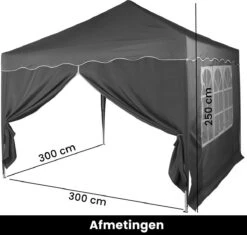 Easy Up Partytent - Partytent - Paviljoen - Partytent Opvouwbaar - Partytent 3x3 - Partytent Met Zijwanden - Inclusief Trolley - Waterdicht - UV 50+ Bescherming - Met Ramen - 16 Kg - Staal - Antraciet - 300 X 300 Cm -Tuin En Buiten 1200x1142 2