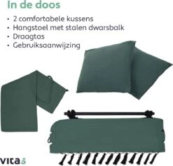 Vita5 XXL Hangstoel | Binnen&Buiten Hangnest | Incl. 2 Kussens En Boekenvak | Volwassenen&Kinderen | Hangmatstoel Tot 225kg | Donkergroen 20 Vita5 XXL Hangstoel | Binnen&Buiten Hangnest | Incl. 2 Kussens En Boekenvak | Volwassenen&Kinderen | Hangmatstoel Tot 225kg | Donkergroen -Tuin En Buiten 1200x1152 6