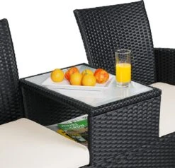 Casaria Polyrattan Tuinbank - Incl. Kussen - 143x55x88 Cm Zwart -Tuin En Buiten 1200x1155 2