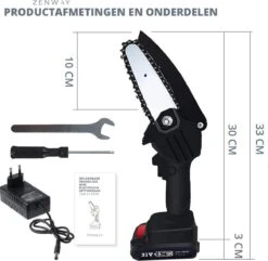Zenway - Mini Kettingzaag - Snoeizaag - Kettingzaag - Kettingzaag Elektrisch Met 1 Accu- Inclusief Koffer - 1 Extra Accu - Zwart -Tuin En Buiten 1200x1169 7