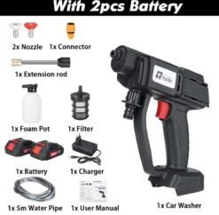 Merkloos Elektrische Accu-Hogedrukreiniger - 20Bar - Multifunctioneel Mondstuk - Draagbaar Oplaadbaar Snoerloos - Reinigingsspuitpistool - Met Rijke Accessoires - Voor Makita 18V-batterij - Voor Auto, Tuin, Terras, Raam (Zwart) -Tuin En Buiten 1200x1178 3