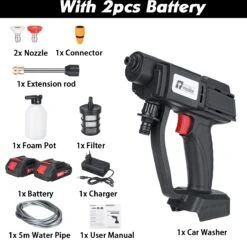Merkloos Elektrische Accu-Hogedrukreiniger - 20Bar - Multifunctioneel Mondstuk - Draagbaar Oplaadbaar Snoerloos - Reinigingsspuitpistool - Met Rijke Accessoires - Voor Makita 18V-batterij - Voor Auto, Tuin, Terras, Raam (Zwart) -Tuin En Buiten 1200x1179 3