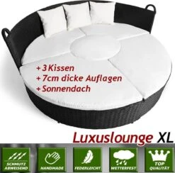 Casaria Polyrattan Zonne-Eiland Ø185cm – Incl. Kussens - Zwart Crème -Tuin En Buiten 1200x1184 2