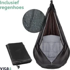 Vita5 Macramé Hangstoel - Voor Binnen En Buiten - Zonder Standaard - Incl. Kussen, Boekenvak En Beschermhoes - Tot 150kg - Grijs -Tuin En Buiten 1200x1185 4