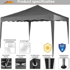 Easy Up Partytent - Partytent - Paviljoen - Partytent Opvouwbaar - Partytent 3x3 - Partytent Met Zijwanden - Inclusief Trolley - Waterdicht - UV 50+ Bescherming - Met Ramen - 16 Kg - Staal - Antraciet - 300 X 300 Cm -Tuin En Buiten 1200x1191