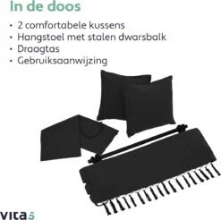 Vita5 XXL Hangstoel - Binnen&Buiten Hangnest - Incl. 2 Kussens En Boekenvak - Volwassenen&Kinderen - Hangmatstoel Tot 225kg - Zwart -Tuin En Buiten 1200x1194 6