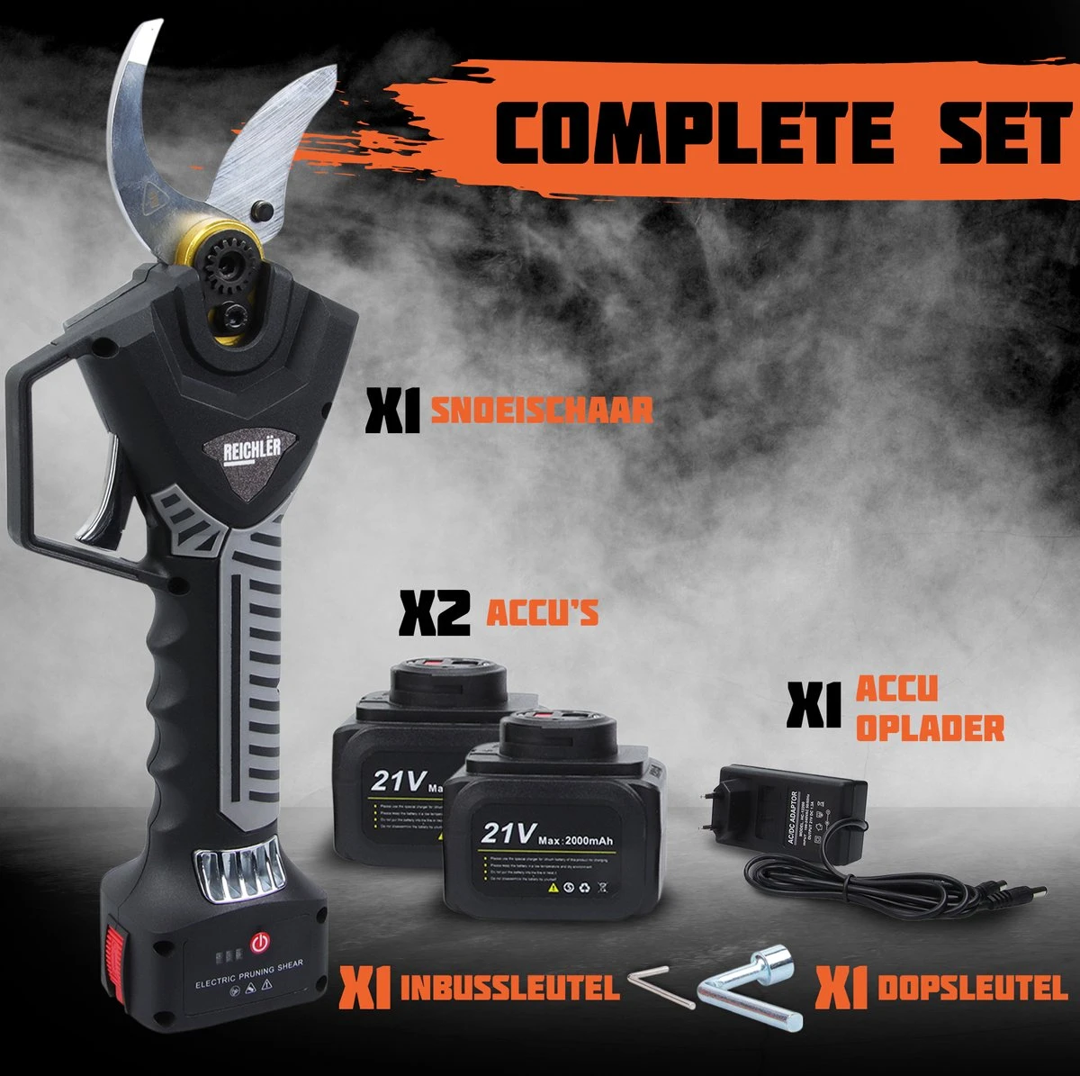 Reichlër® Elektrische Snoeischaar - 40 Mm Snijdiameter - 2x Accu - Anti-cut Functie - Heggenschaar - Takkenschaar - Zwart 6 Reichlër® Elektrische Snoeischaar - 40 Mm Snijdiameter - 2x Accu - Anti-cut Functie - Heggenschaar - Takkenschaar - Zwart - Afbeelding 6