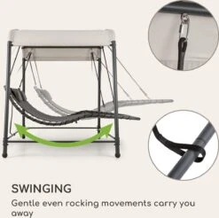 Blumfeldt Palermo Schommelbank - Hollywoodschommel 130 X 207 Cm - Ligbed Met Dak - Schommelstoel Voor 2 Personen - Tuinbank Inclusief Nekkussens - Stalen Frame En Polyester Dak - Grijs -Tuin En Buiten 1200x1197 21