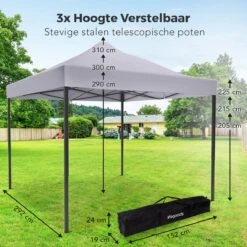 LifeGoods Partytent - 3x3 M - Easy Up - Opvouwbaar - Waterdicht - Draagtas Met Wieltjes - Donkergrijs -Tuin En Buiten 1200x1200 102