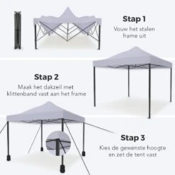 LifeGoods Partytent - 3x3 M - Easy Up - Opvouwbaar - Waterdicht - Draagtas Met Wieltjes - Donkergrijs -Tuin En Buiten 1200x1200 105