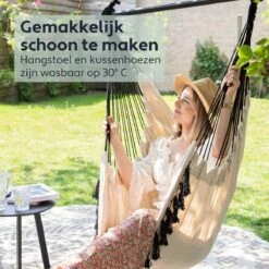 Vita5 XXL Hangstoel | Binnen&Buiten Hangnest | Incl. 2 Kussens En Boekenvak | Volwassenen&Kinderen | Hangmatstoel Tot 225kg | Beige -Tuin En Buiten 1200x1200 1060
