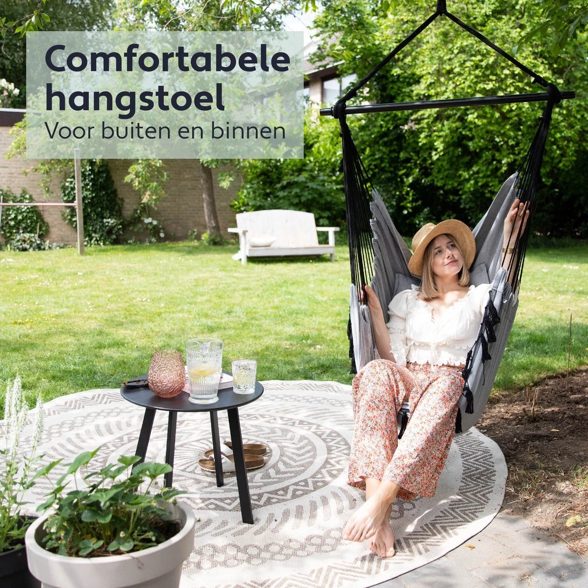 Vita5 XXL Hangstoel | Binnen&Buiten Hangnest | Incl. 2 Kussens En Boekenvak | Volwassenen&Kinderen | Hangmatstoel Tot 225kg | Grijs 2 Vita5 XXL Hangstoel | Binnen&Buiten Hangnest | Incl. 2 Kussens En Boekenvak | Volwassenen&Kinderen | Hangmatstoel Tot 225kg | Grijs - Afbeelding 2