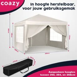 Waterdichte Partytent 3x3 Meter Opvouwbaar Met Zijwanden- Paviljoen Met Zijpanelen - Easy Up - Pop-up Tent Met Haringen, Touw En Anti Slip Poten -Tuin En Buiten 1200x1200 107