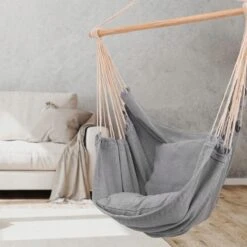RENALUX Hangstoel Buiten En Binnen - Hangstoel Voor Binnen - Hangstoel Zonder Standaard - Hangstoel Cocoon - Gratis 2 Zachte Kussens - 150 KG - Grijs -Tuin En Buiten 1200x1200 1075
