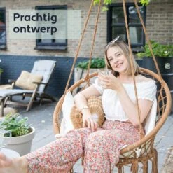 Vita5 Macramé Hangstoel - Voor Binnen En Buiten - Zonder Standaard - Incl. Kussen, Boekenvak En Beschermhoes - Tot 150kg - Bruin/Beige 15 Vita5 Macramé Hangstoel - Voor Binnen En Buiten - Zonder Standaard - Incl. Kussen, Boekenvak En Beschermhoes - Tot 150kg - Bruin/Beige -Tuin En Buiten 1200x1200 1080