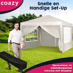 Waterdichte Partytent 3x3 Meter Opvouwbaar Met Zijwanden- Paviljoen Met Zijpanelen - Easy Up - Pop-up Tent Met Haringen, Touw En Anti Slip Poten -Tuin En Buiten 1200x1200 110