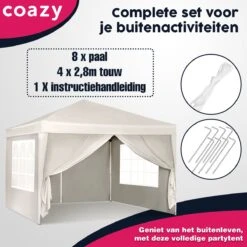 Waterdichte Partytent 3x3 Meter Opvouwbaar Met Zijwanden- Paviljoen Met Zijpanelen - Easy Up - Pop-up Tent Met Haringen, Touw En Anti Slip Poten -Tuin En Buiten 1200x1200 111