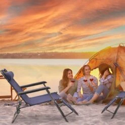 Relaxdays Ligstoel Inklapbaar - Ligbed Met Hoofdsteun - Strandstoel Verstelbaar - Camping - Donkerblauwe -Tuin En Buiten 1200x1200 1112