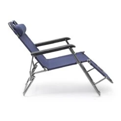 Relaxdays Ligstoel Inklapbaar - Ligbed Met Hoofdsteun - Strandstoel Verstelbaar - Camping - Donkerblauwe -Tuin En Buiten 1200x1200 1116