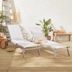 ELSA - Set Van 2 Ligstoelen Van Aluminium En Textileen, Ligbed Multipositioneel Met Wieltjes, Kleur Grijs/lichtgrijs -Tuin En Buiten 1200x1200 1138